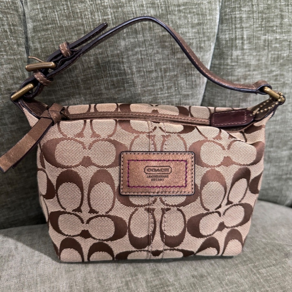VTG Y2K Coach Signature Mini Hobo Bag Brown Jacquard Bronze Leather Authentic